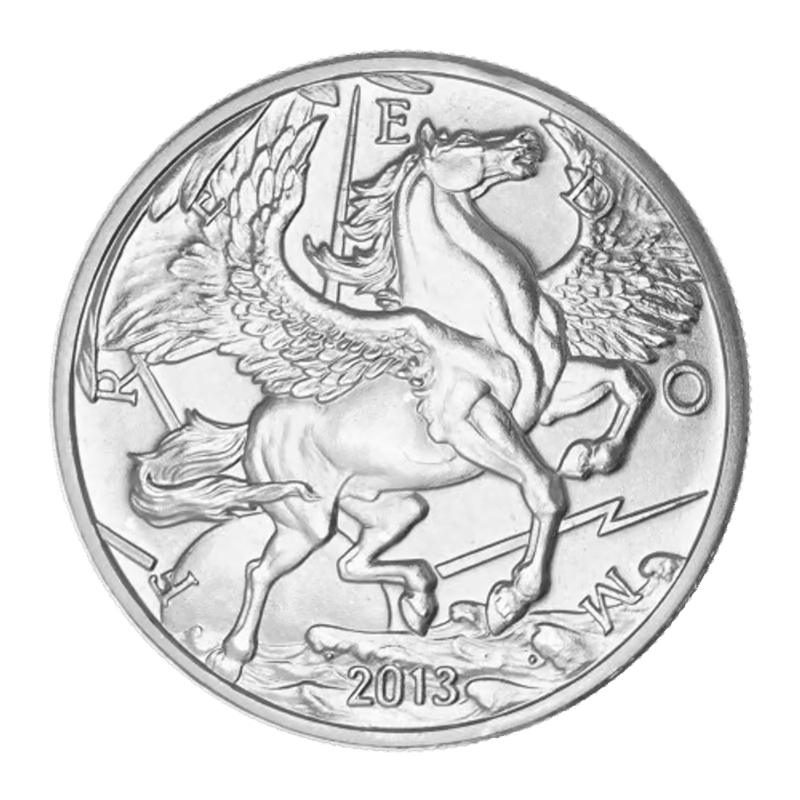 This image shows the front of the 1oz Pegasus Silver Round