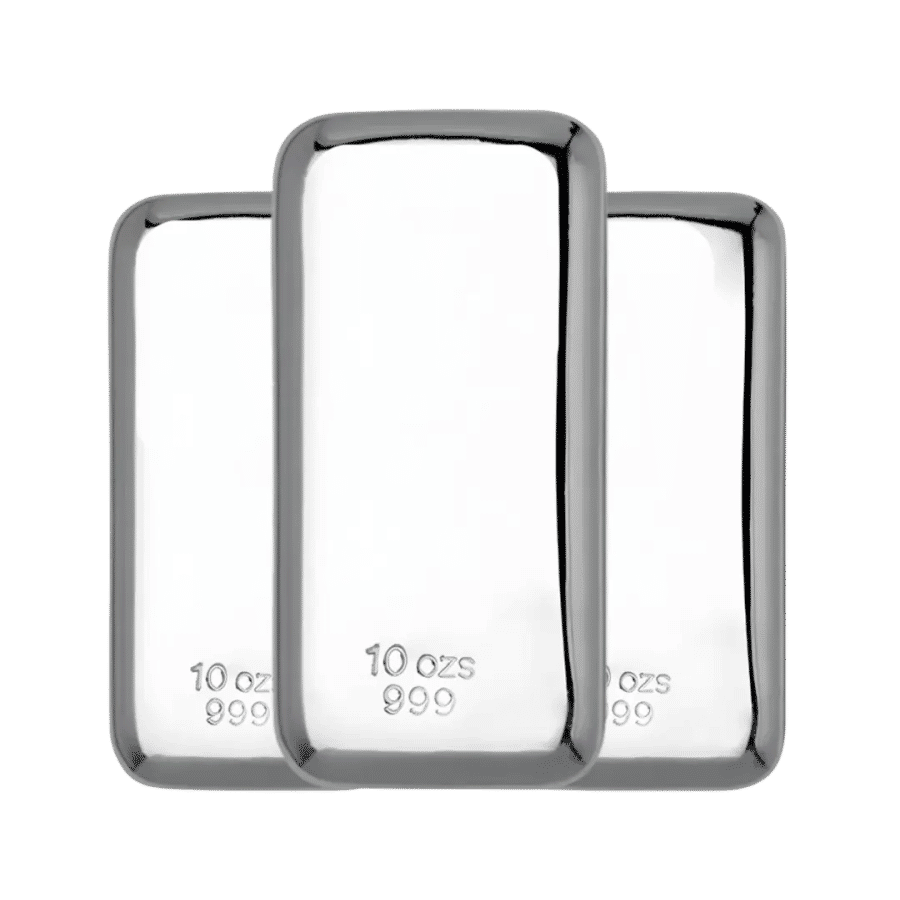 This image shows 3 x 10oz Silver Bars
