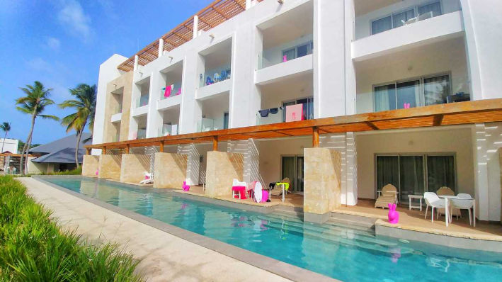 "Children's water park with colorful slides at Princess Family Club Bávaro, Punta Cana"