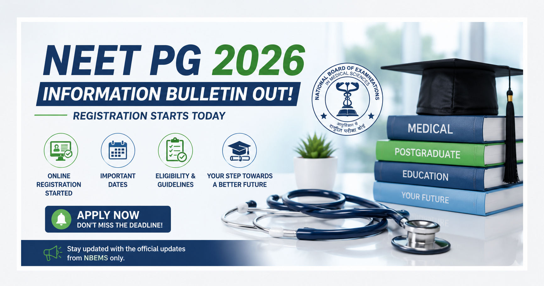 NEET PG 2026 Information Bulletin Released: Registration Starts Today, Important Dates, Eligibility & Application Process