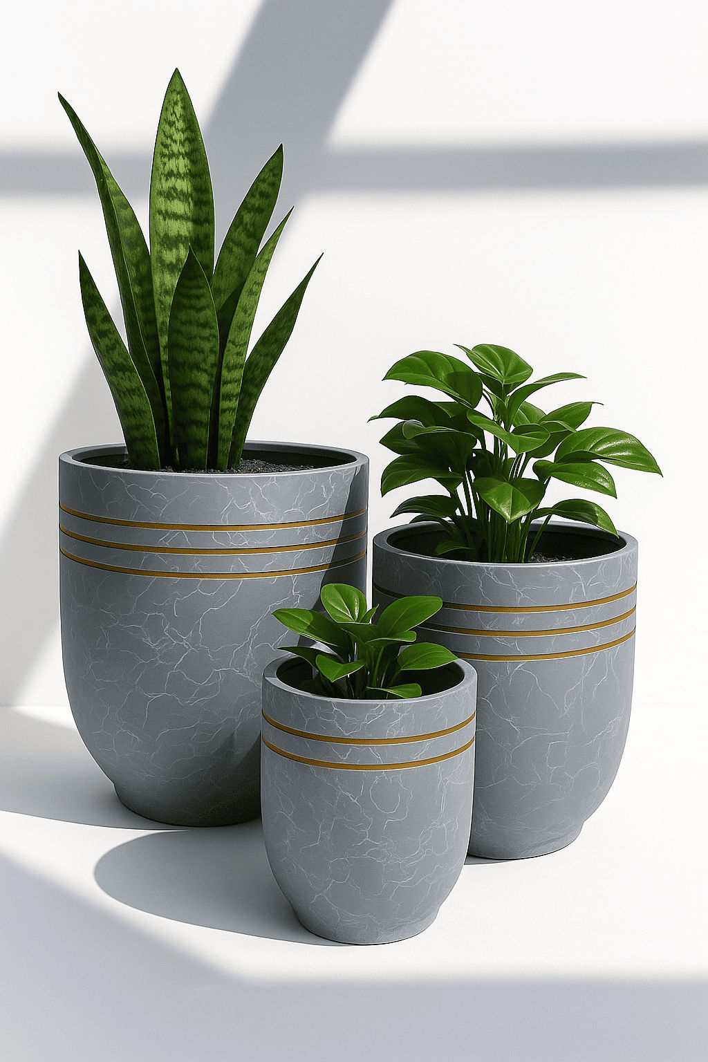 Serene Grey Marble Effect Planter Set