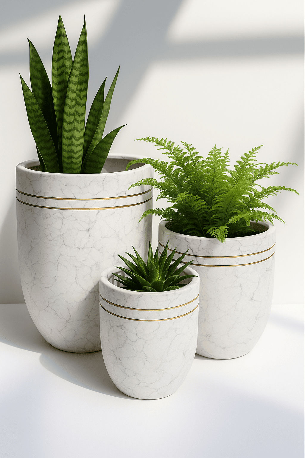 White Marble Effect Planter Set