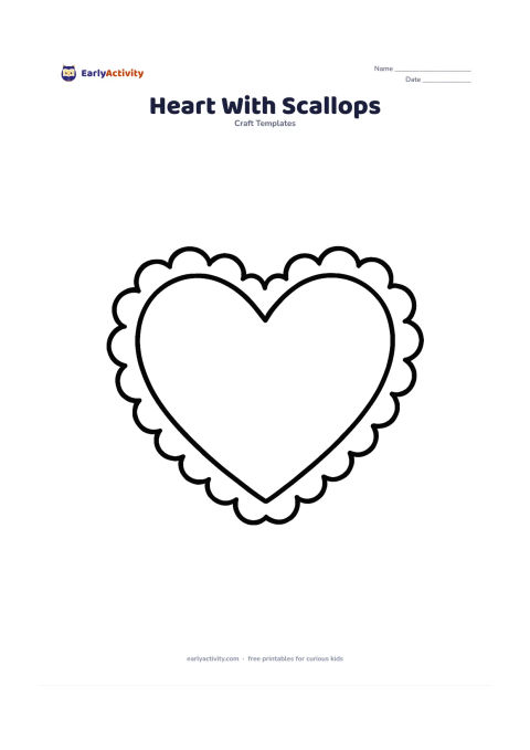 Worksheet: Draw one large heart outline with a simple scalloped edge made from large rounded bumps, leaving the inside blank. Centre it on a clean page.
