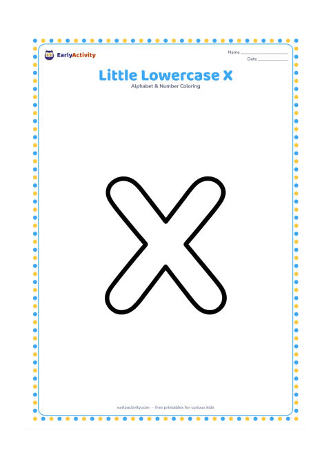 Colouring page: Draw one large, empty lowercase x shape centered on the page, with generous white space and no other objects.