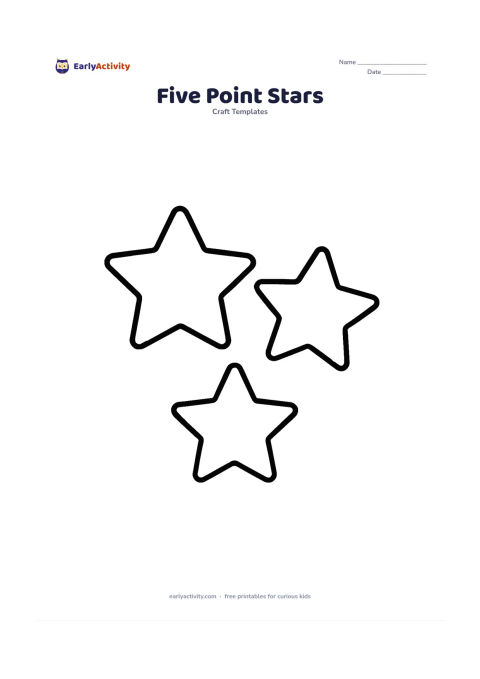 Worksheet: Show three large five-point star outlines, each separate and clearly spaced, with one upright, one tilted, and one slightly smaller star.
