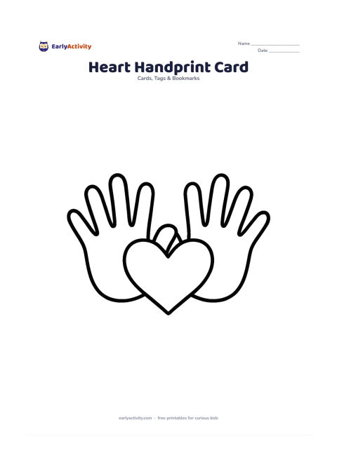 Worksheet: Draw two large overlapping handprint shapes with a big heart in the centre, suitable for a child to colour or add real fingerprints around. Leave a clear open area inside the heart for a…