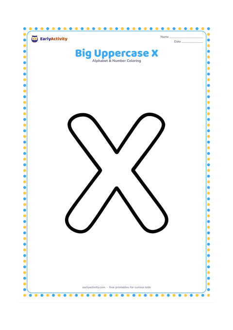 Colouring page: Draw one large, empty uppercase X shape centered on the page, with plenty of open space around it and no other objects.