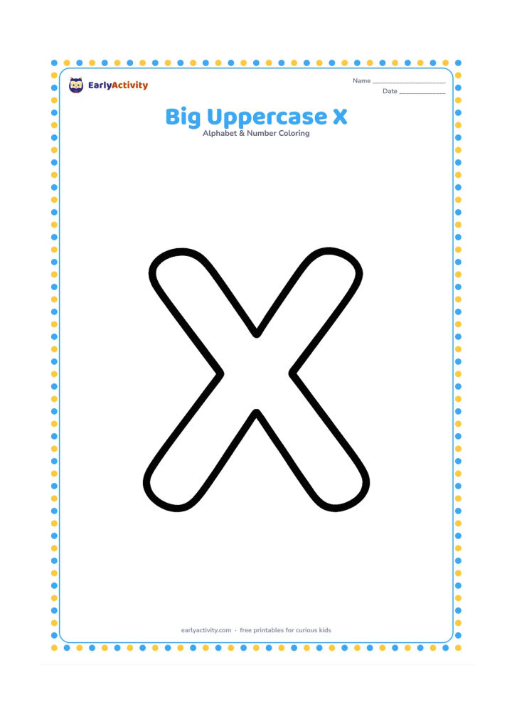 Colouring page: Draw one large, empty uppercase X shape centered on the page, with plenty of open space around it and no other objects.