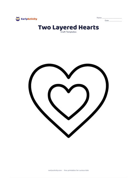 Worksheet: Draw one large heart outline with a smaller heart outline neatly centred inside it. Keep both interiors empty and leave generous space around the outside.
