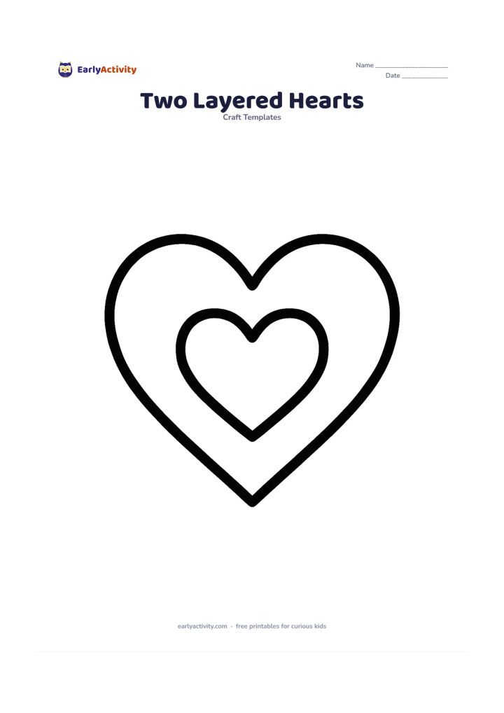 Worksheet: Draw one large heart outline with a smaller heart outline neatly centred inside it. Keep both interiors empty and leave generous space around the outside.