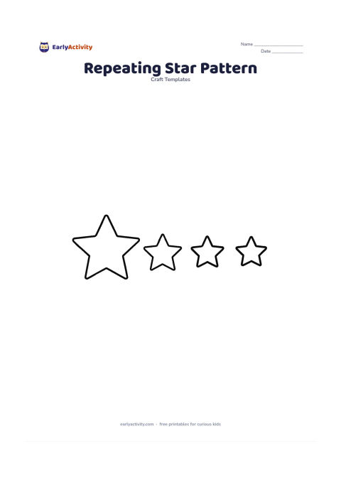 Worksheet: Draw a horizontal strip containing alternating large and small blank star outlines, with generous gaps between them for children to continue or rearrange the pattern. Keep the strip free…
