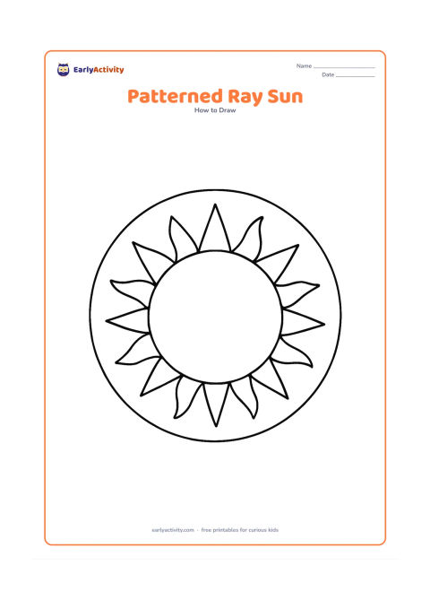 Worksheet: Place a large round sun in the centre with alternating triangular and wavy rays. Add a simple circular border around the sun and leave each ray as a separate colouring space.