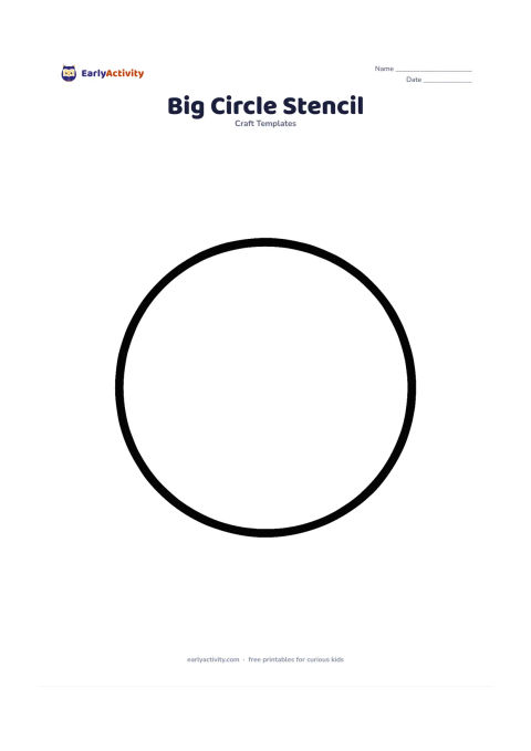 Worksheet: Draw one very large, perfectly round circle outline centered on the page, with generous blank space around it. Include no interior details or extra shapes.