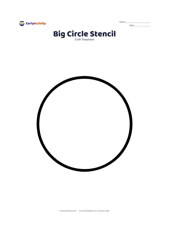 Worksheet: Draw one very large, perfectly round circle outline centered on the page, with generous blank space around it. Include no interior details or extra shapes.