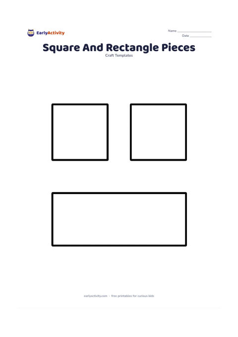 Worksheet: Show four large separate outlines: two squares and two horizontal rectangles, spaced widely apart in a neat arrangement. Keep every edge straight and the corners clear.