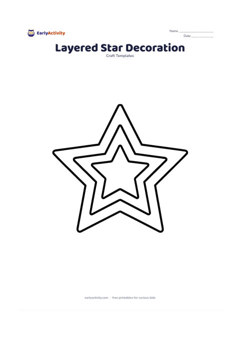 Worksheet: Show three separate star outlines nested from largest to smallest, each slightly offset so the layers can be cut from different papers and stacked. Leave each star interior blank.