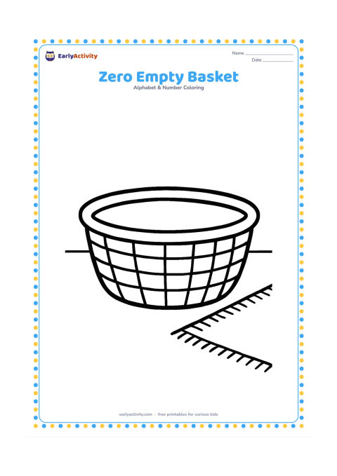 Colouring page: Draw a large empty woven basket on a clean floor, with no objects inside. Add only a few simple weave lines and a small rug edge in the background; do not include any numeral or text in…