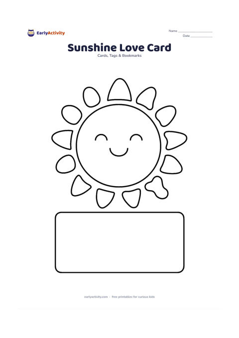 Worksheet: A large round sun with a friendly face is surrounded by thick rays made from circles, triangles and wavy shapes. Put a wide empty message panel beneath the sun and no writing inside the…