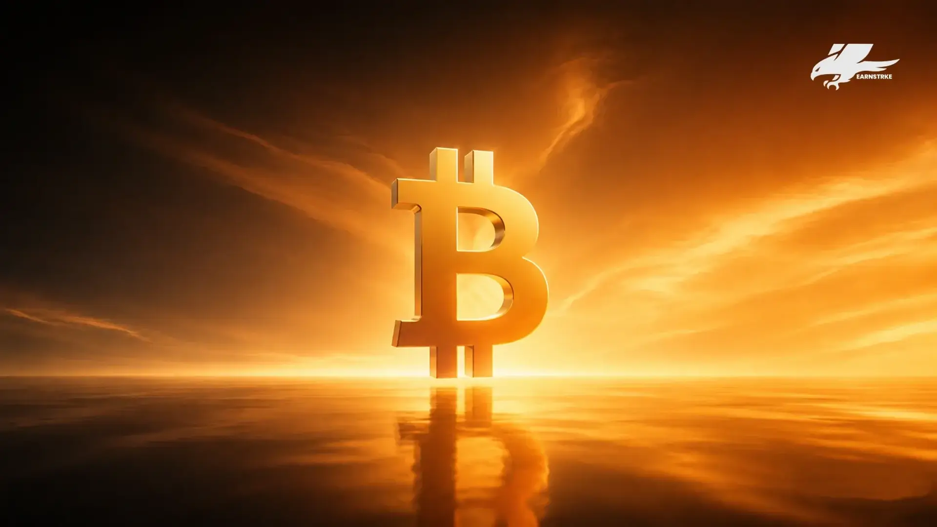 Glowing digital Bitcoin symbol on a dark background.