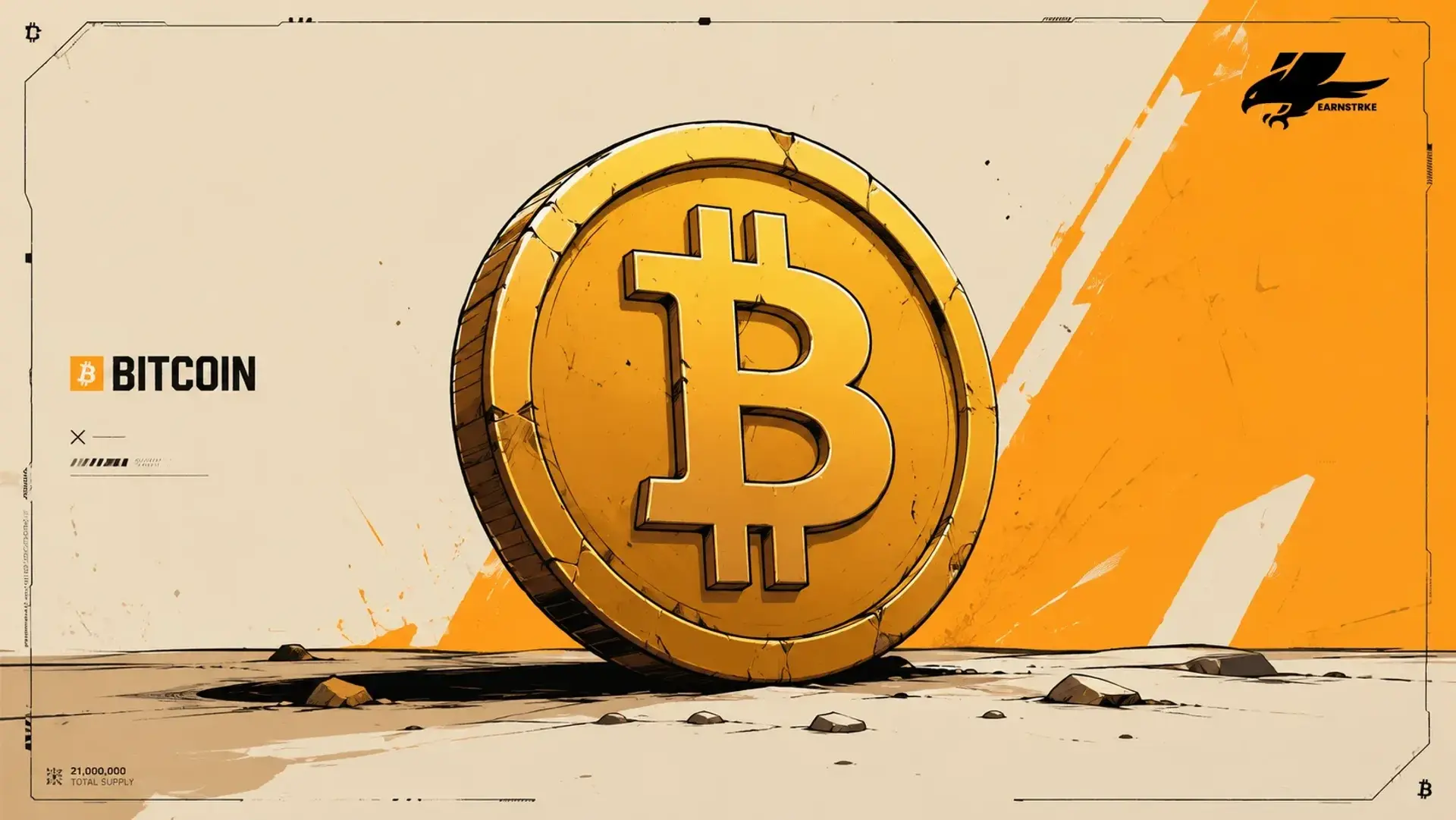 Stylized illustration of a large gold Bitcoin token.