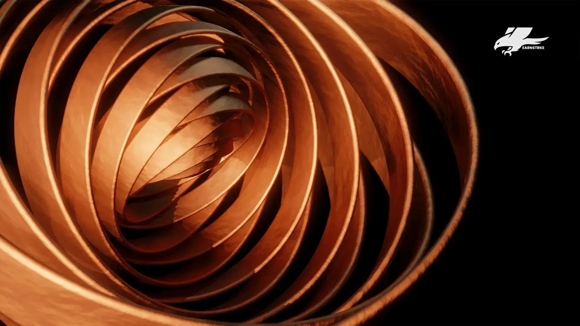Close-up of shiny, coiled copper wire lines.