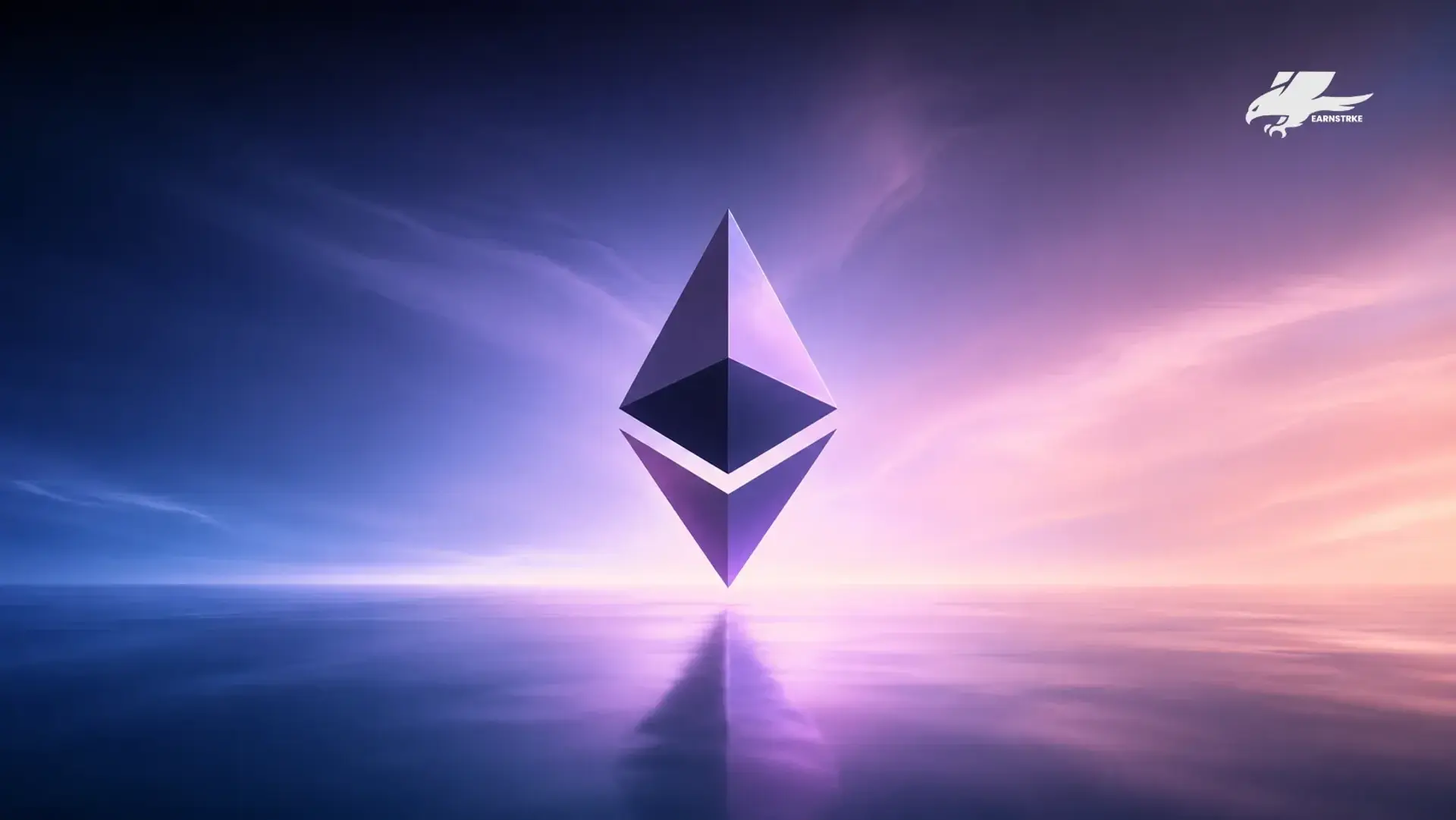 Glowing 3D Ethereum logo symbol illustration.