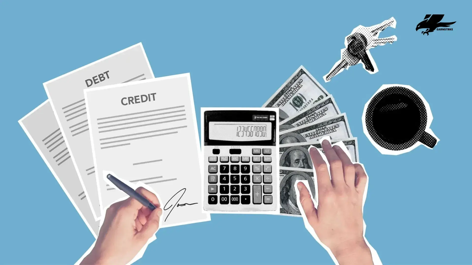 A person balancing a budget using a calculator and cash.