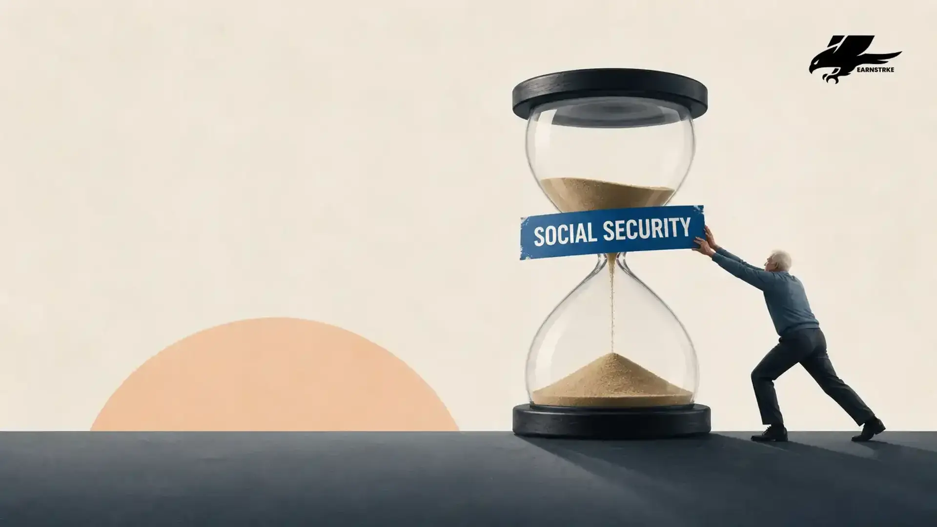 Conceptual illustration of an elderly man running out of time for Social Security.