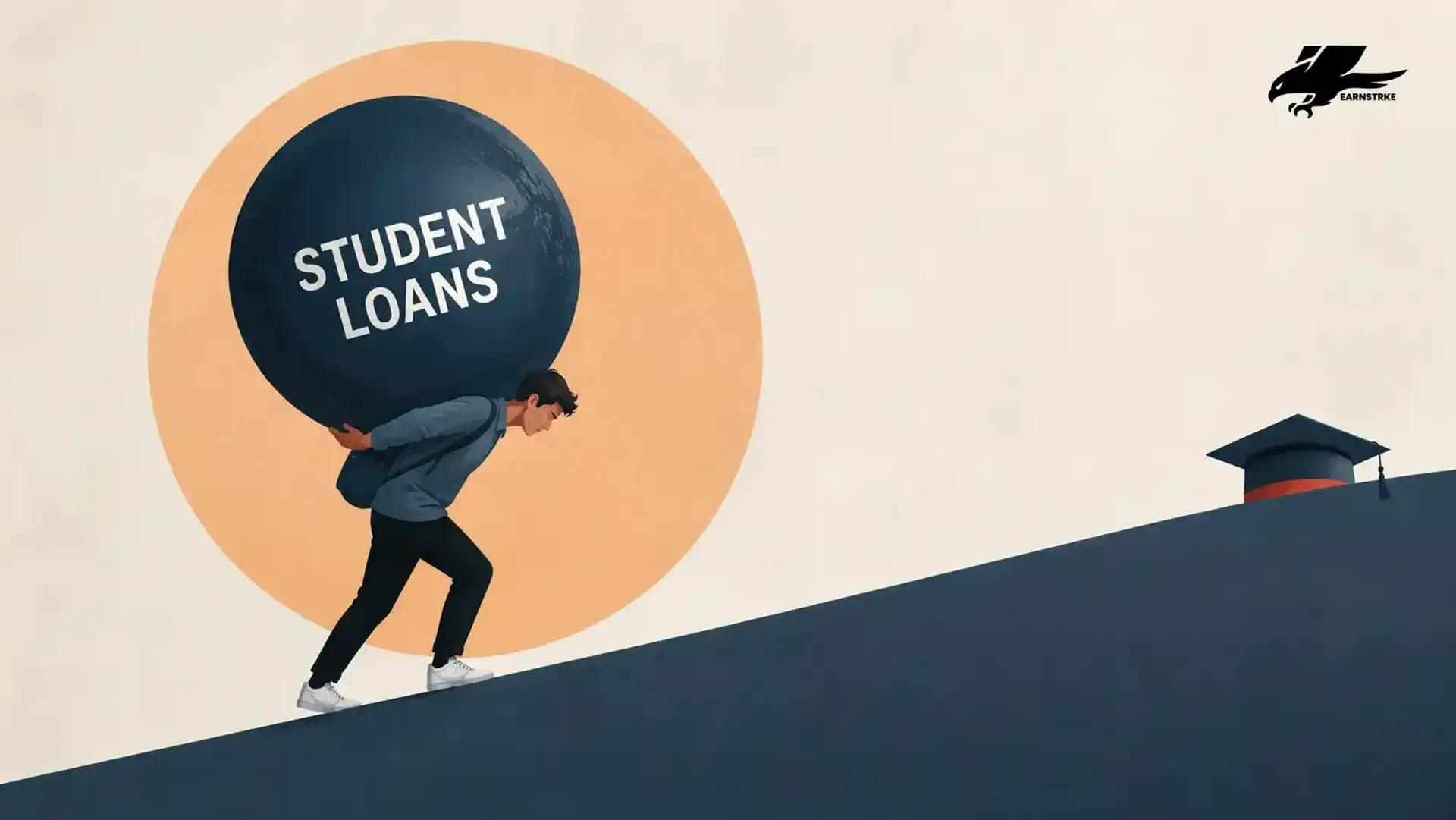 Concept illustration of the heavy burden of student loan debt.