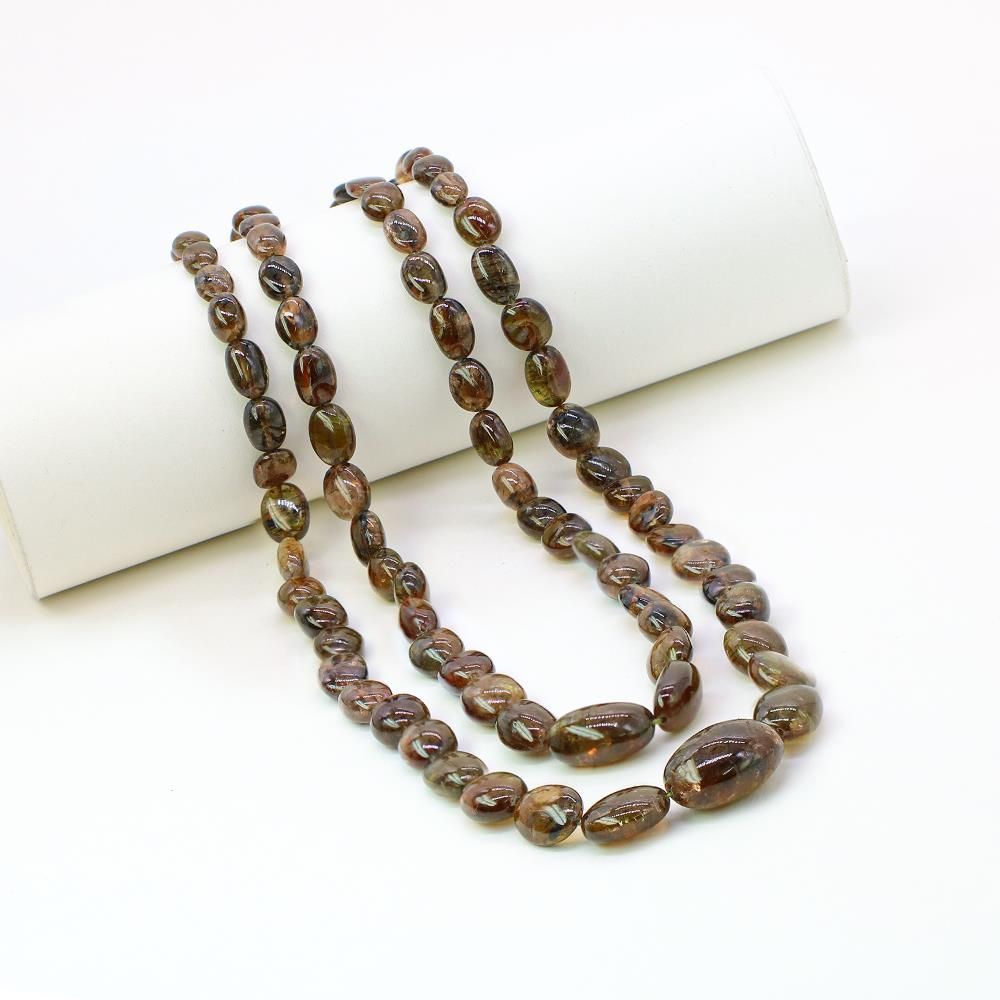 Andalusite Garnet 4x3mm to 18x14mm Smooth Oval Beaded Necklace