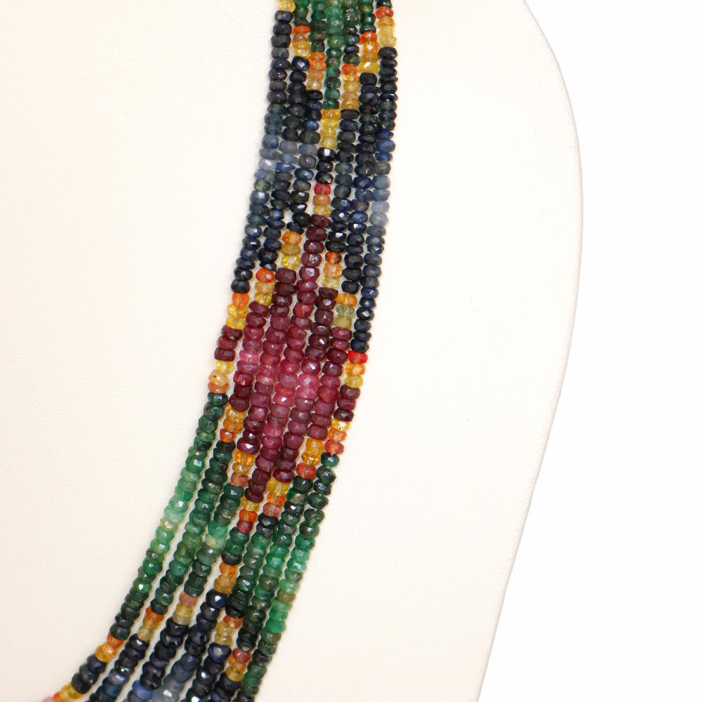 Emerald Ruby Multi Sapphire 3mm to 4mm Rondelle Faceted Beaded Necklace