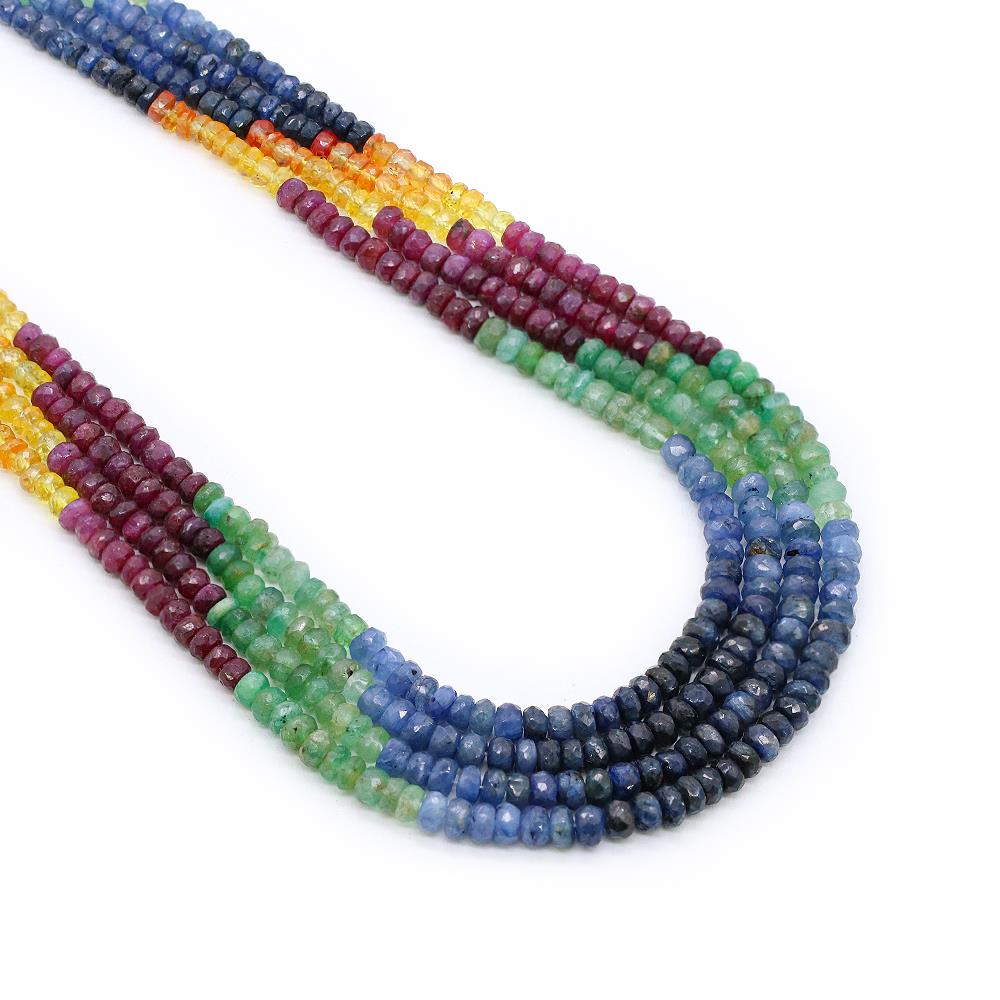 Certified Mix Precious Gemstone Rondelle Faceted Beads