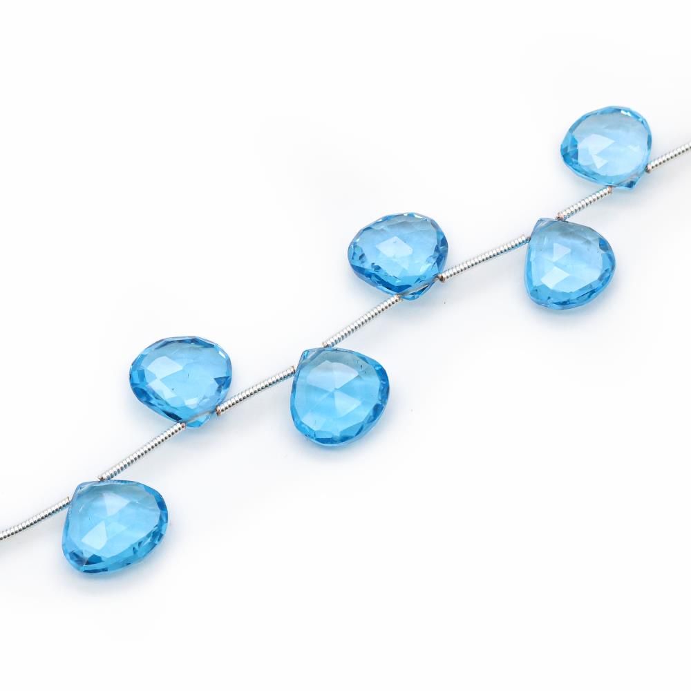 Swiss Blue Topaz 7mm to 12mm Heart Shape Faceted Beads (8 Inch)