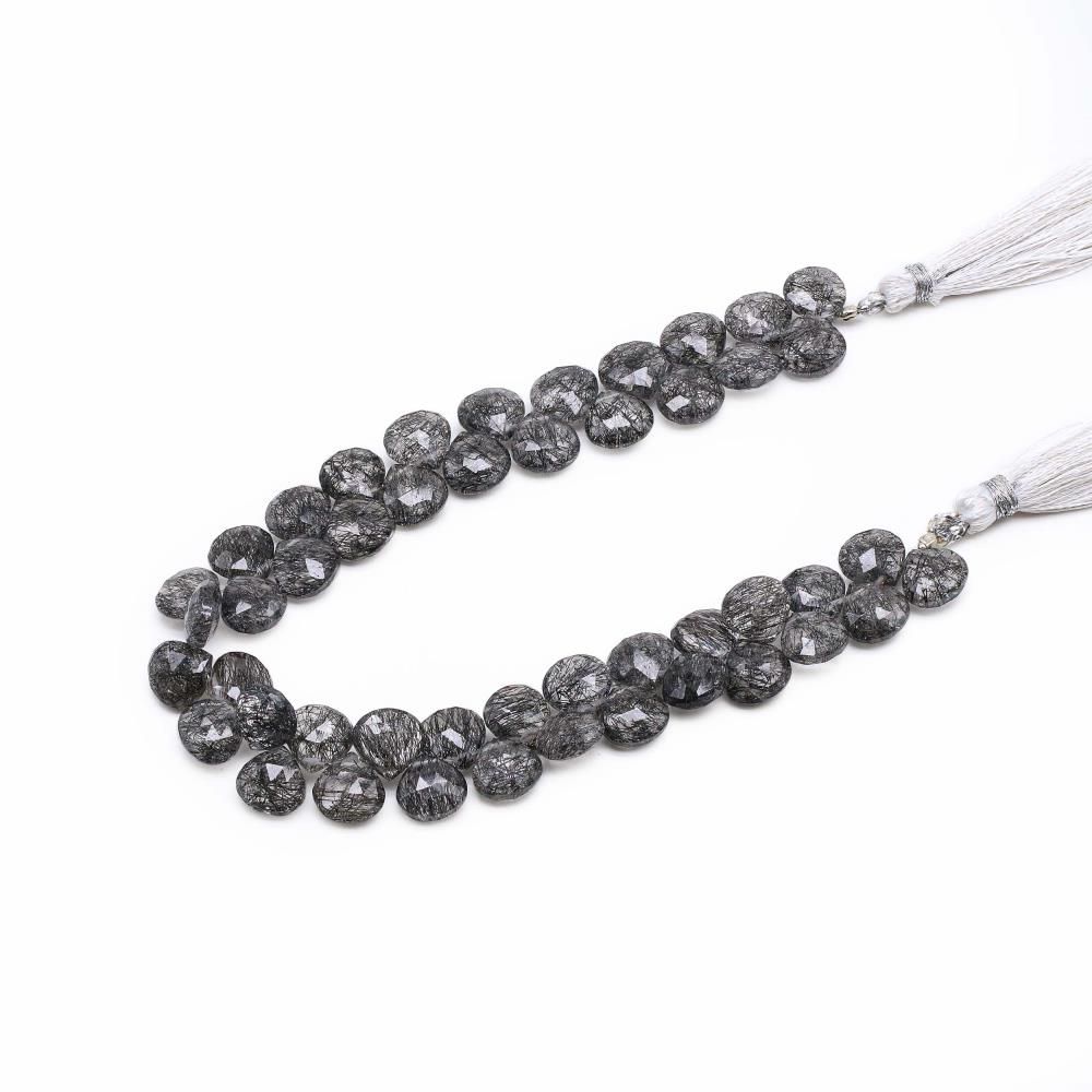 Black Rutile 7.50mm and 8.50mm Heart Shape Faceted Beads (8 inch)