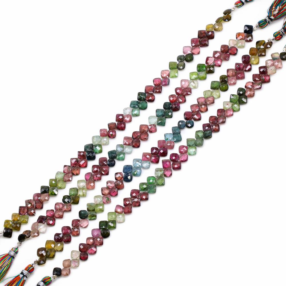 Multi Tourmaline 4.50mm to 6mm Cushion Faceted Beads for Jewelry