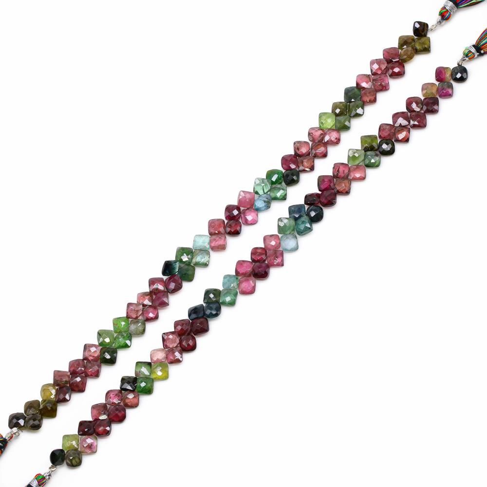 Multi Tourmaline 4.50mm to 6mm Cushion Faceted Beads for Jewelry