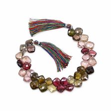 Multi Tourmaline 9mm To 12mm Cushion Faceted Beads (8 Inch)