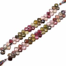 Multi Tourmaline 9mm To 12mm Cushion Faceted Beads (8 Inch)