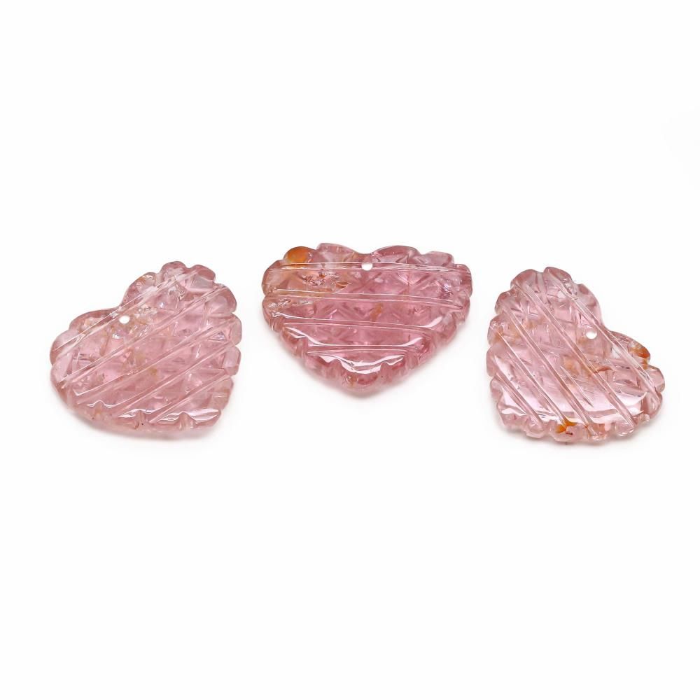 Pink Tourmaline 14.50x11.50mm to 15x11.50 Carved Heart Shape Briolette