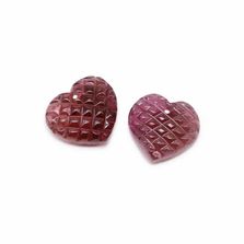 Pink Tourmaline 13.50x13mm and 14.50x12.50mm Carved Heart Shape Briolette