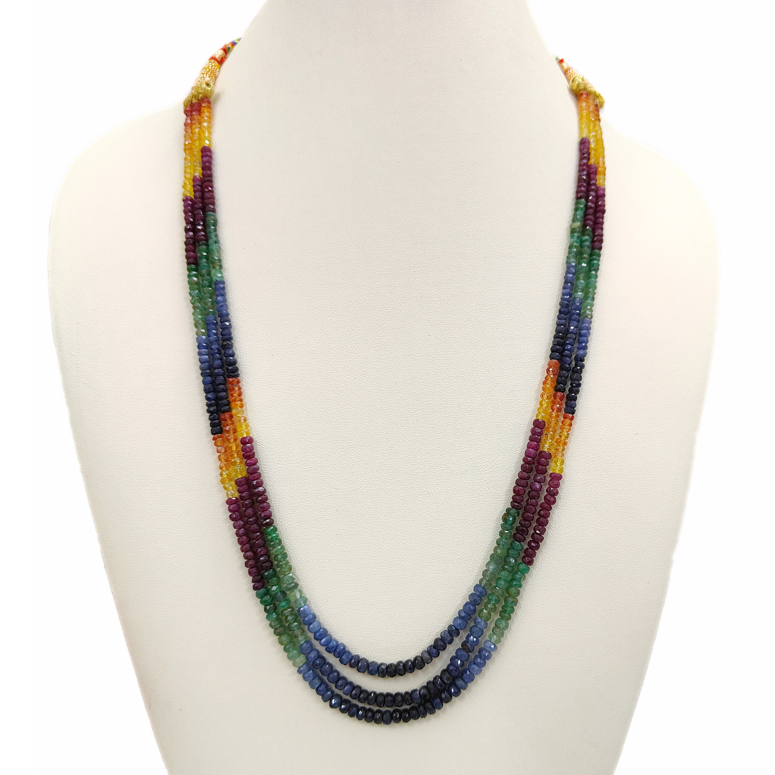 Emerald Ruby Multi Sapphire to Rondelle Faceted Beaded  Necklace