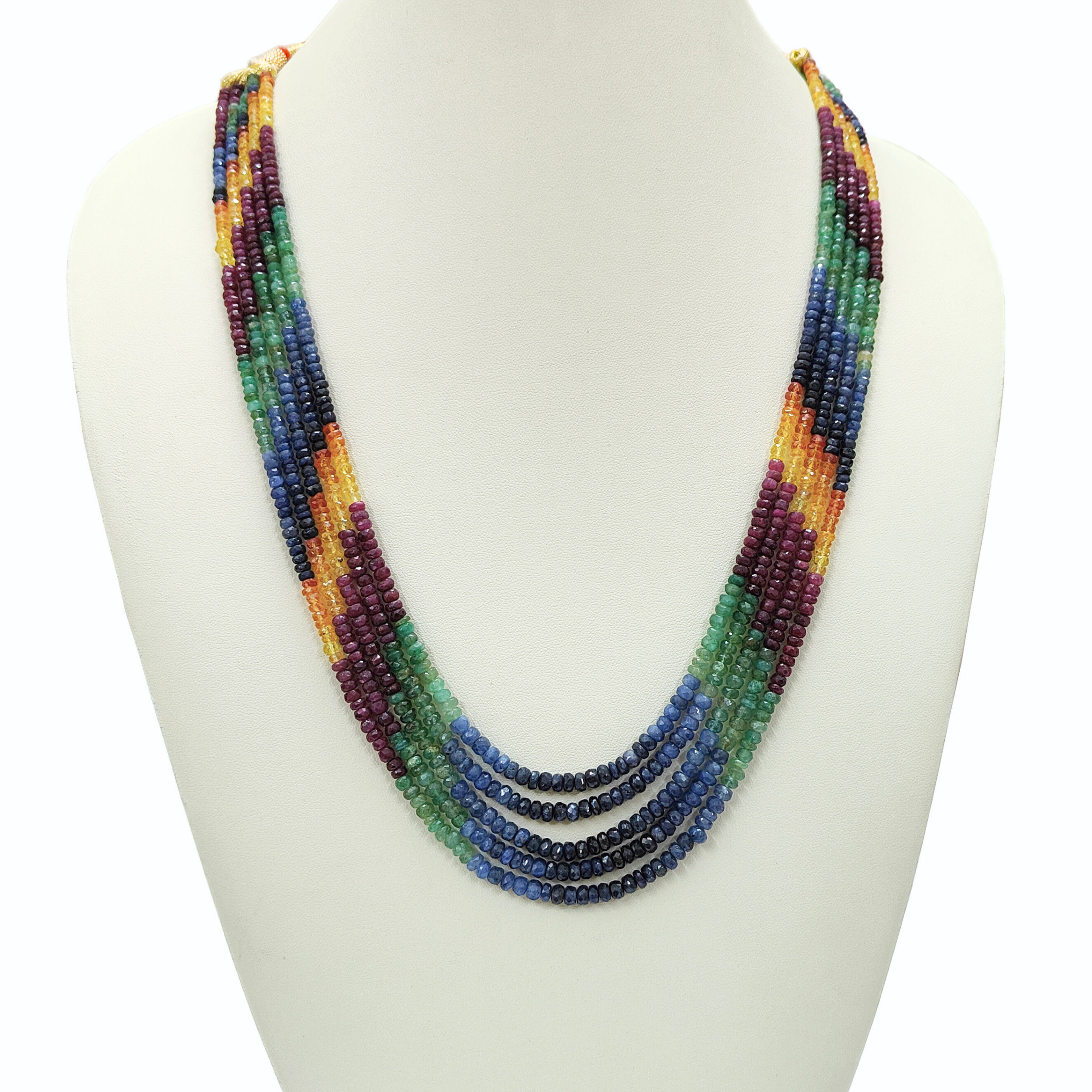Emerald Ruby Multi Sapphire to Rondelle Faceted Beaded  Necklace