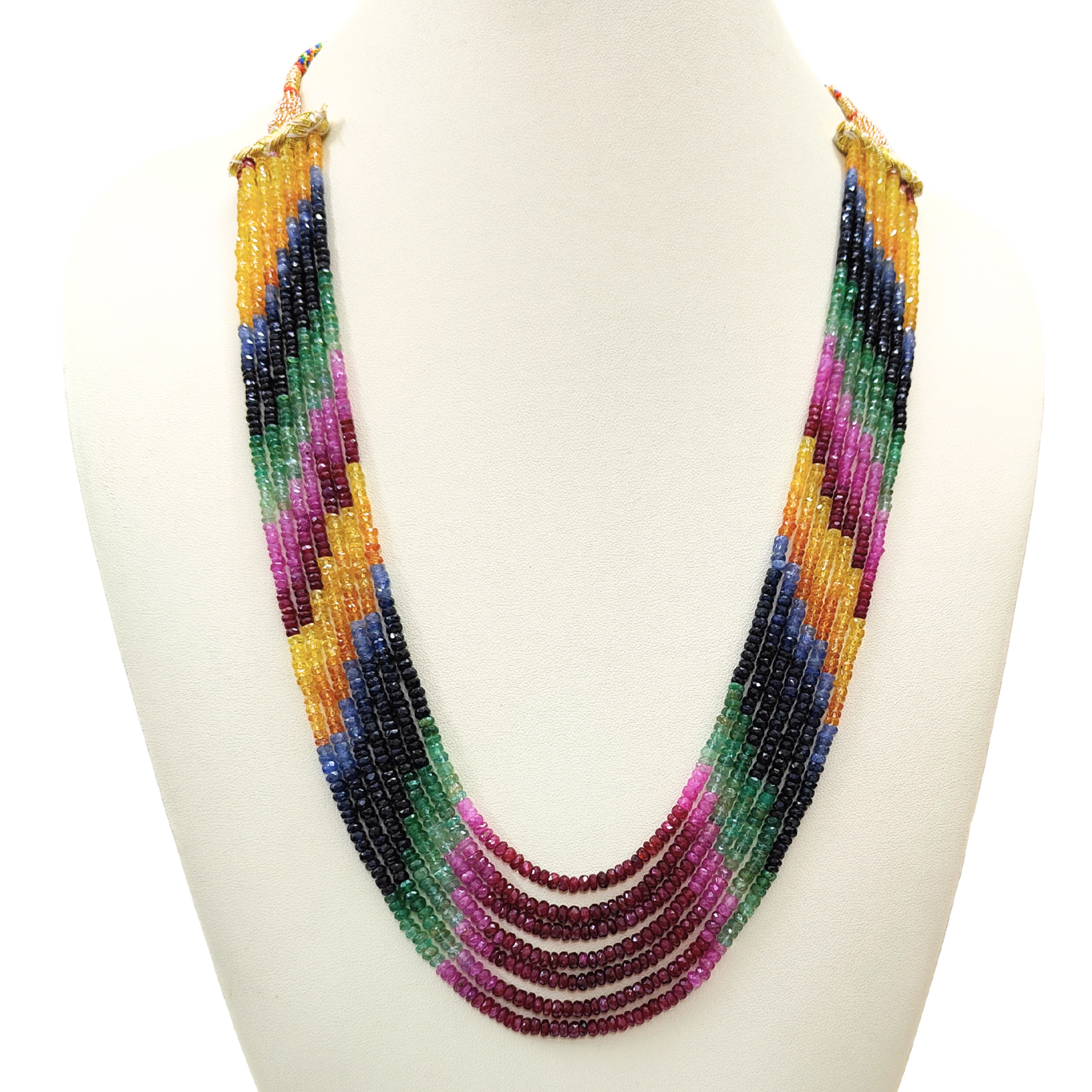 Emerald Ruby Multi Sapphire 3mm to 4mm Rondelle Faceted Beaded Necklace