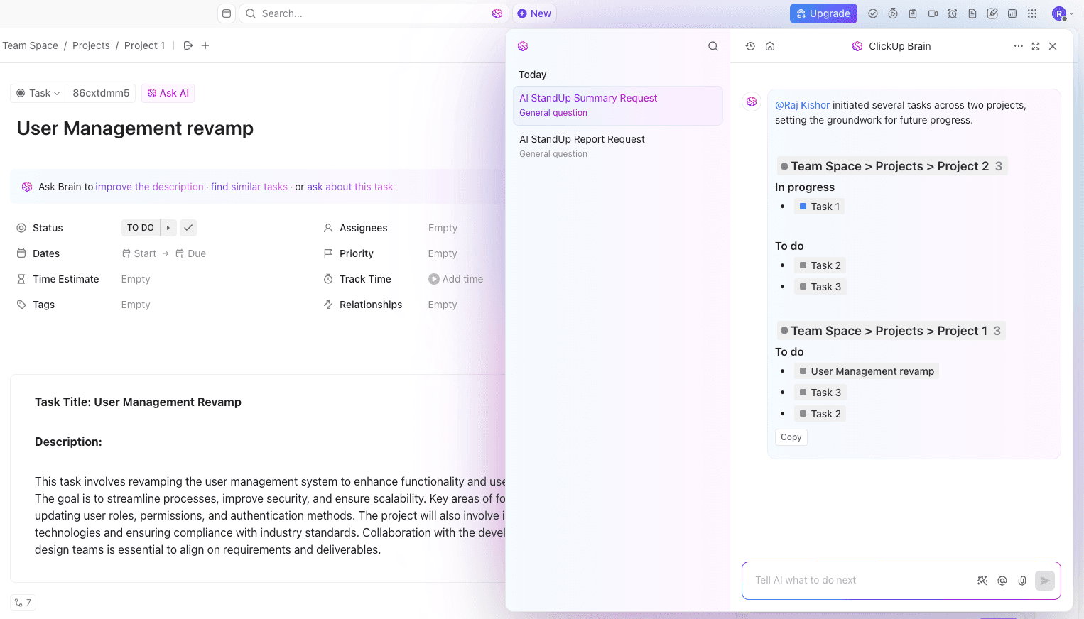 ClickUp AI feature