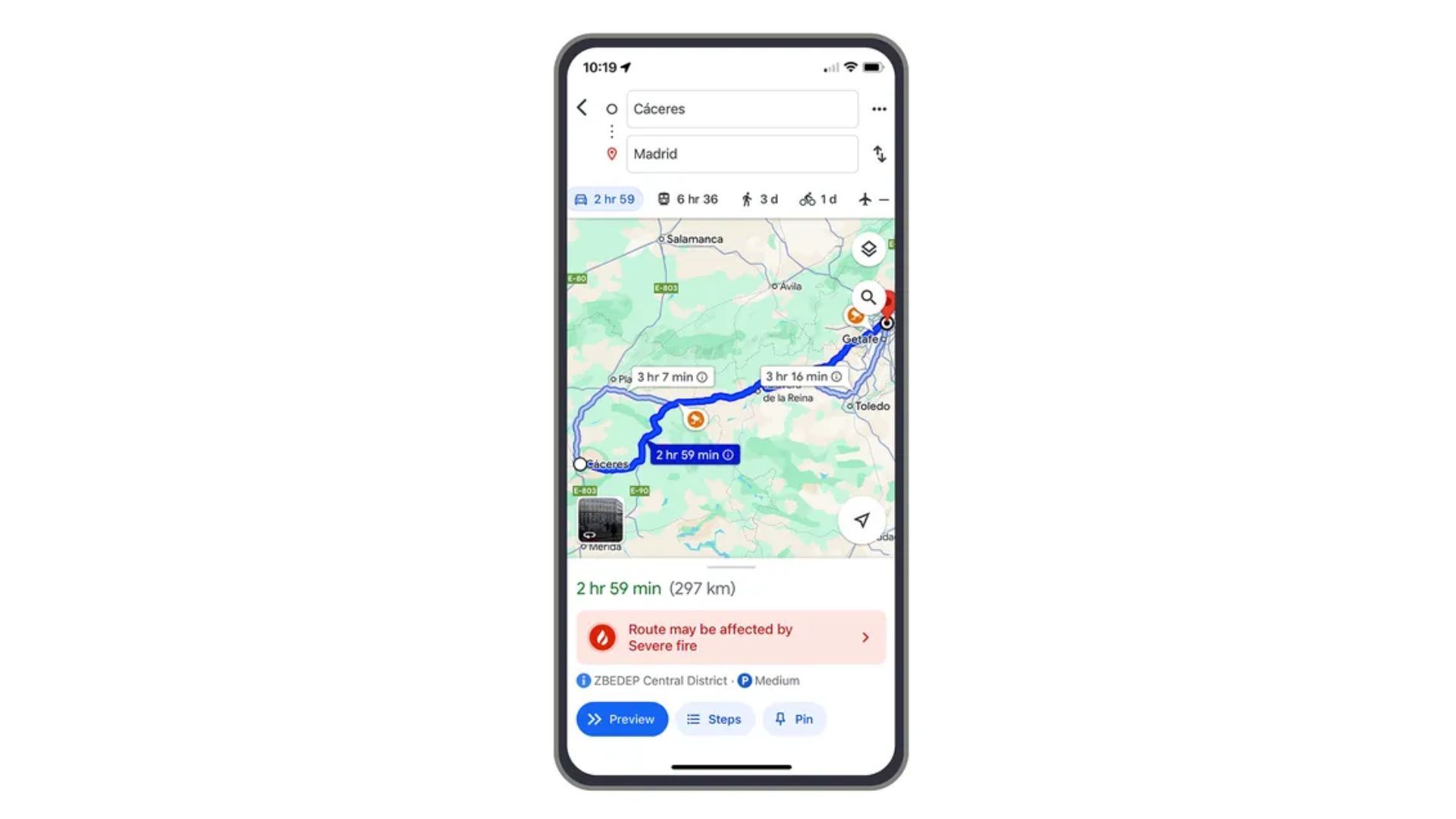 Google Wildfire tracking in map