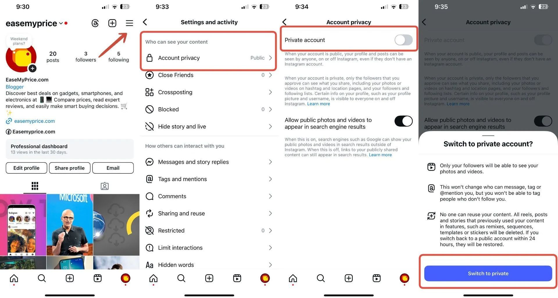 How to make Instagram account private