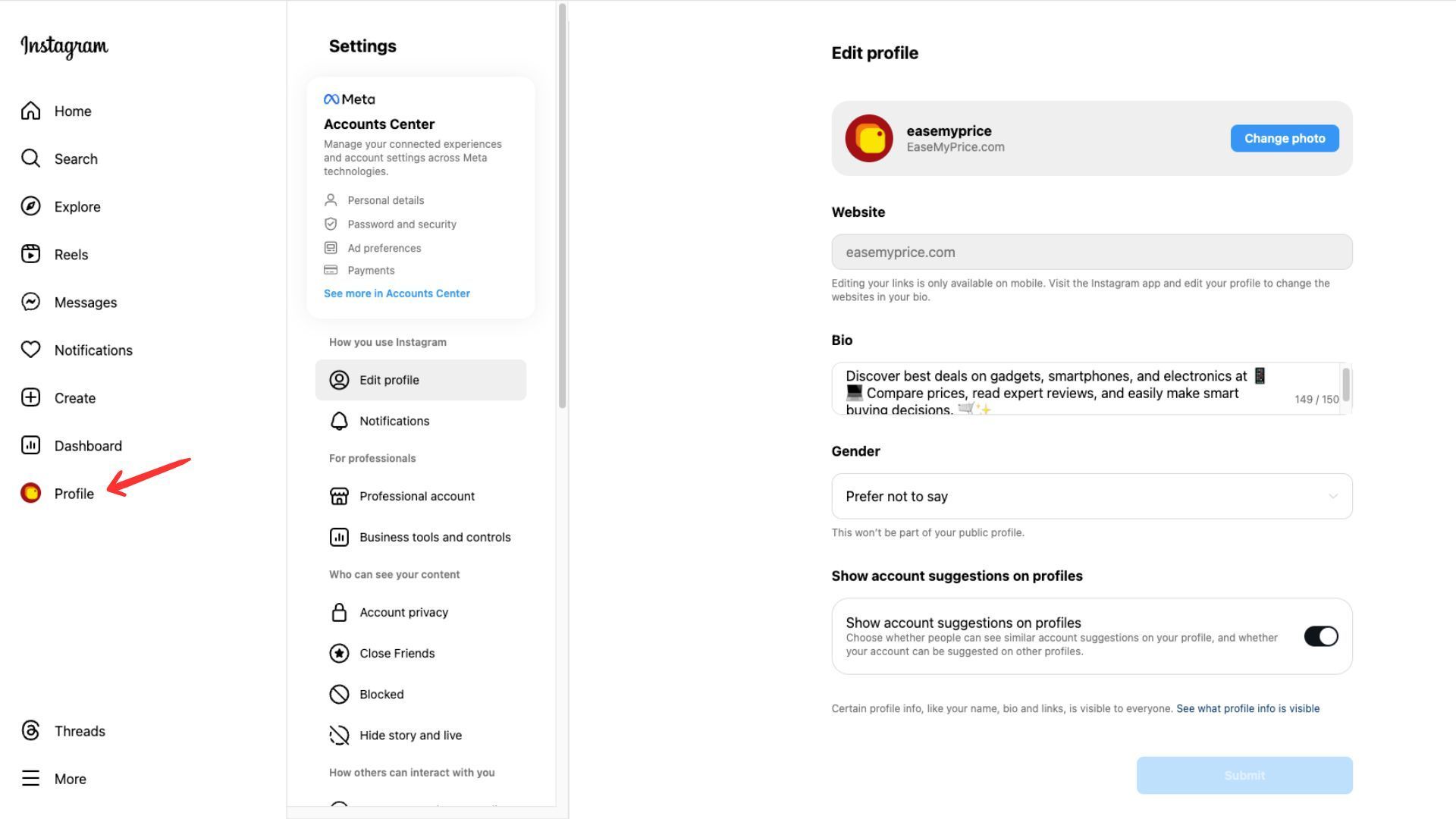 Setup your Instagram profile
