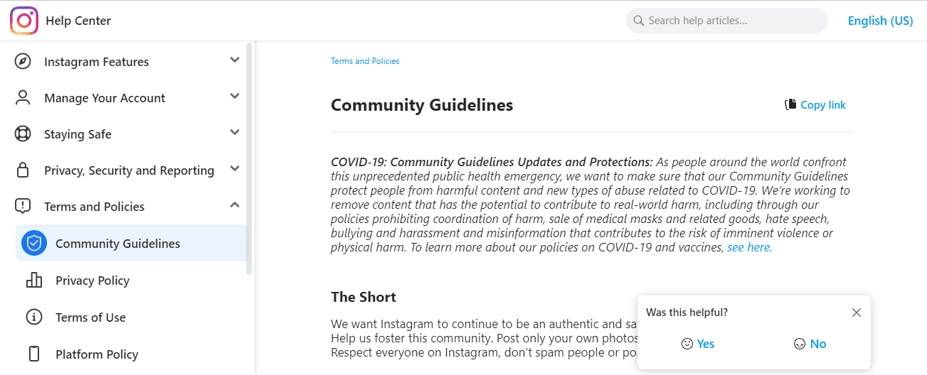 Instagram community guideliens