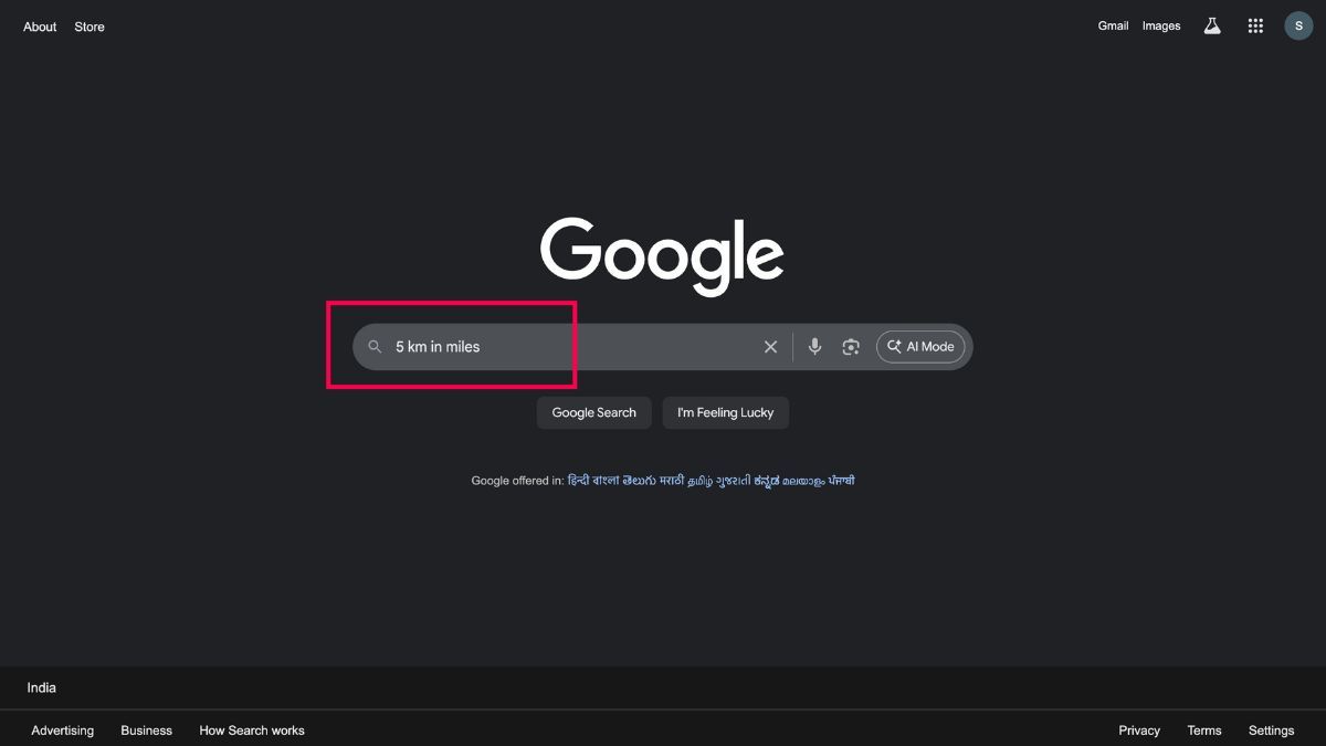 How to conveert Km to miles on Google Search