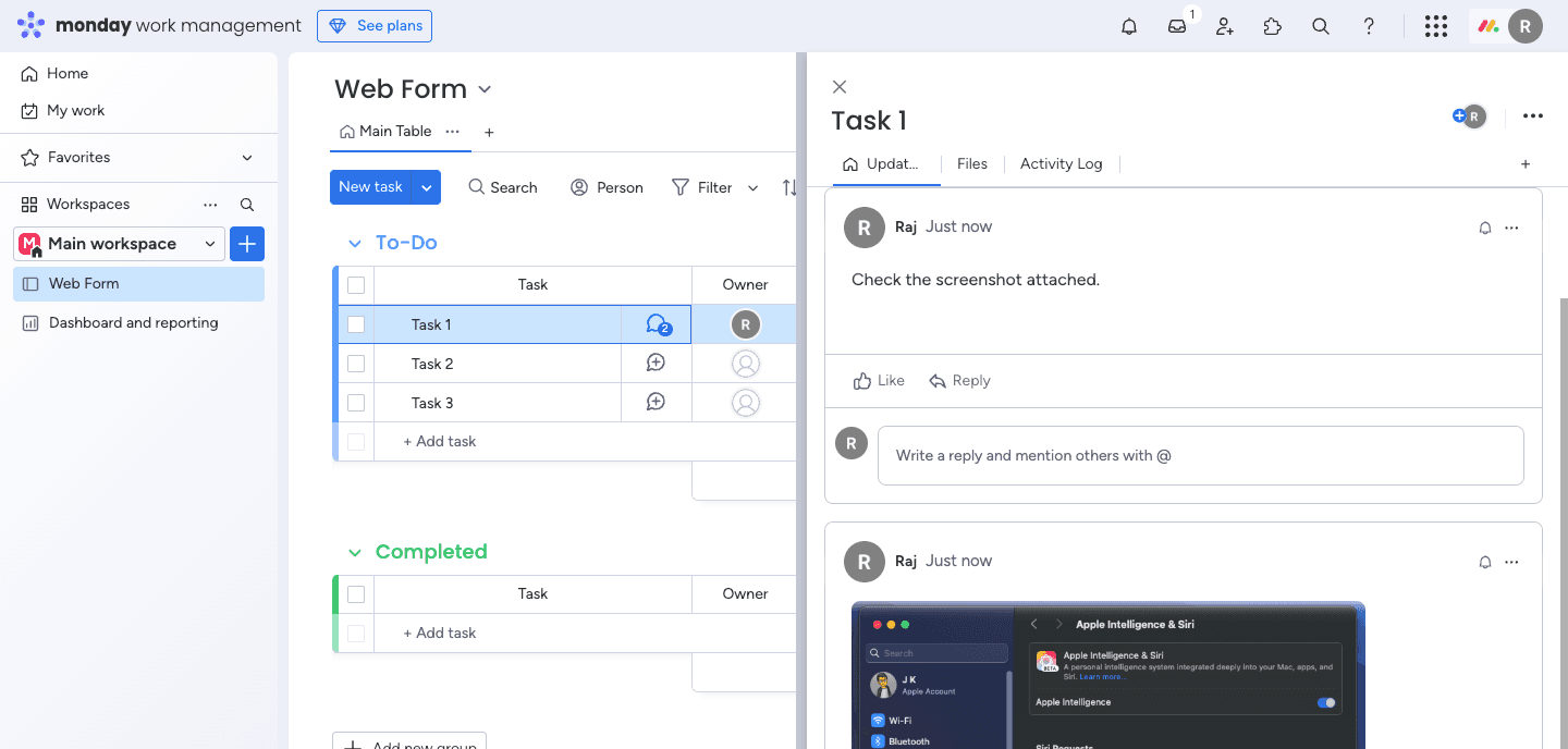 Task descripton, attachment and collaboration